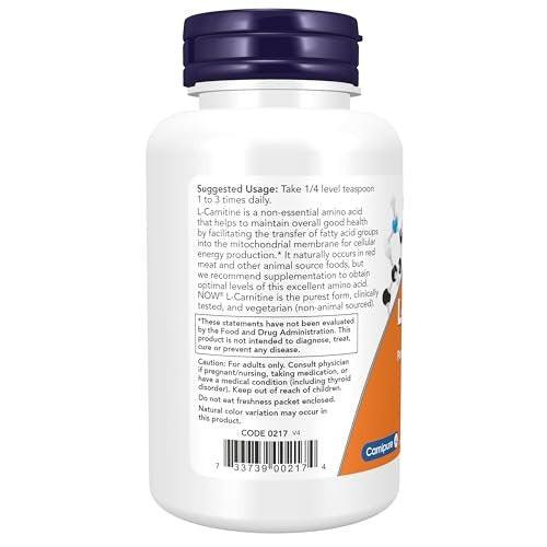 NOW Foods Supplements, L-Carnitine (L-Carnitine Tartrate) Pure Powder, Boosts Cellular Energy, Amino Acid, 3-Ounce - görsel 2