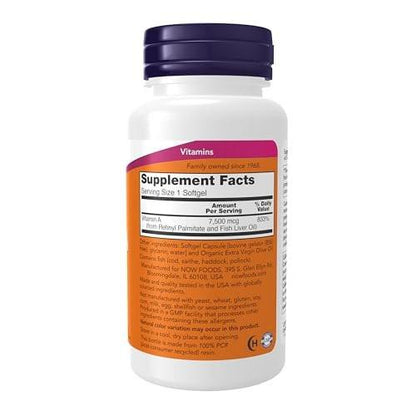 NOW Foods Supplements, Vitamin A (Fish Liver Oil) 25,000 IU, Essential Nutrition, 250 Softgels