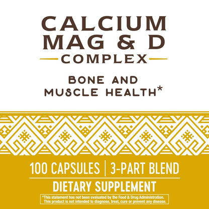 Nature's Way Calcium Magnesium & Vitamin D Complex, Healthy Bones & Teeth, Muscle Function,* Muscle Relaxation,* with Vitamin D3, Gluten Free, 100 Capsules (Packaging May Vary)