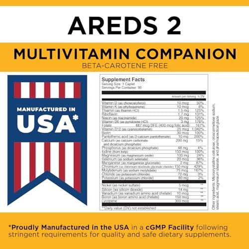 Viteyes Classic AREDS 2 Companion Beta-Carotene Free Multivitamin Supplement, Comprehensive Multivitamin Formula for AREDS 2 Users, 90 Caplets - görsel 12