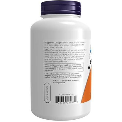 NOW GABA 500 mg, 200 Veg Capsules