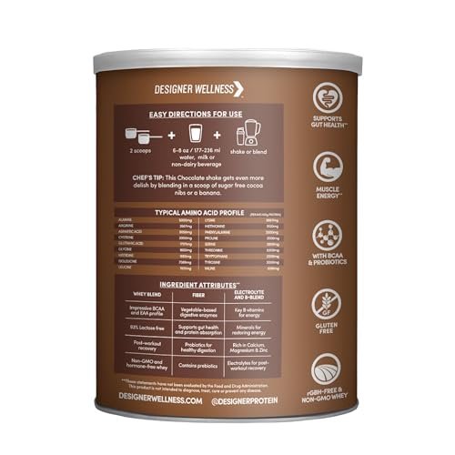 Designer Wellness Designer Whey Natural Whey Protein Powder with Probiotics, Fiber, and Key B-Vitamins for Energy, Gluten-Free, Gourmet Chocolate, 12 oz - görsel 5
