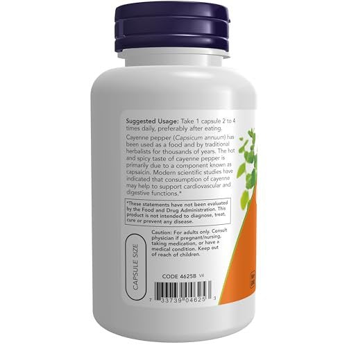NOW Foods Supplements, Cayenne (Capsicum annuum) 500 mg, Herbal Support, 100 Veg Capsules - görsel 1