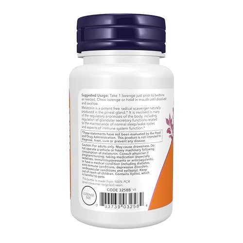 NOW Supplements, Melatonin 3 mg, Free Radical Scavenger, Healthy Sleep Cycle, 90 Chewable Lozenges - görsel 2