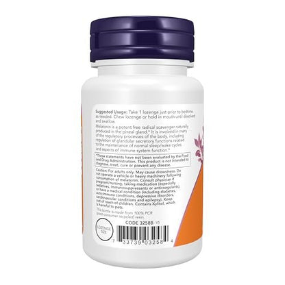 NOW Supplements, Melatonin 3 mg, Free Radical Scavenger, Healthy Sleep Cycle, 90 Chewable Lozenges