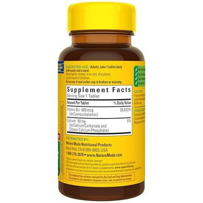 Nature Made Vitamin B12 500 mcg, Dietary Supplement for Energy Metabolism Support, B12 Vitamins 500 mcg, 200 Tablets, 200 Day Supply