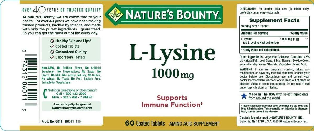 Nature's Bounty L-Lysine 1000 mg Tablets, 60 Count (Pack of 4) - görsel 1