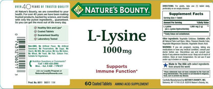 Nature's Bounty L-Lysine 1000 mg Tablets, 60 Count (Pack of 4)