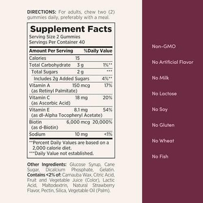 Nature's Bounty Optimal Solutions Advanced Hair, Skin, Nails, 2X Biotin, 200 Strawberry Gummies