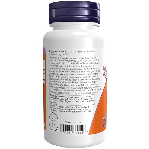 NOW Foods Supplements, Ubiquinol 100 mg, High Bioavailability (the Active Form of CoQ10), 60 Softgels - görsel 4