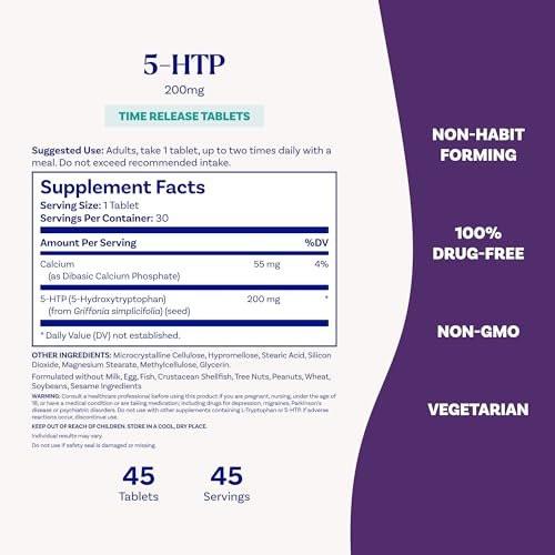 Natrol 5-HTP 200 mg, Time Release, Support a Balanced Mood, Dietary Supplement Provides Serotonin Production Throughout the Day, 30 Tablets, Up to a 30 Day Supply - görsel 12
