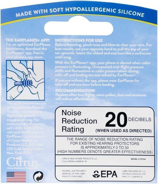 Original Adult EarPlanes by Cirrus Healthcare Earplugs Airplane Travel Ear Protection Bonus Pack (3 Pair)
