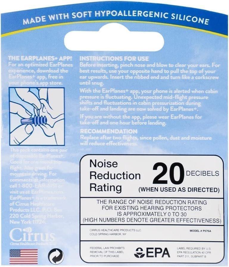 Original Adult EarPlanes by Cirrus Healthcare Earplugs Airplane Travel Ear Protection Bonus Pack (3 Pair) - görsel 4
