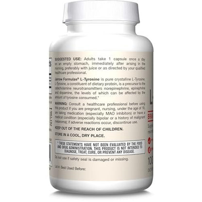 Jarrow Formulas L-Tyrosine 500 mg, Dietary Supplement, Amino Acid Supplement for Brain Health Support, 100 Capsules, 100 Day Supply
