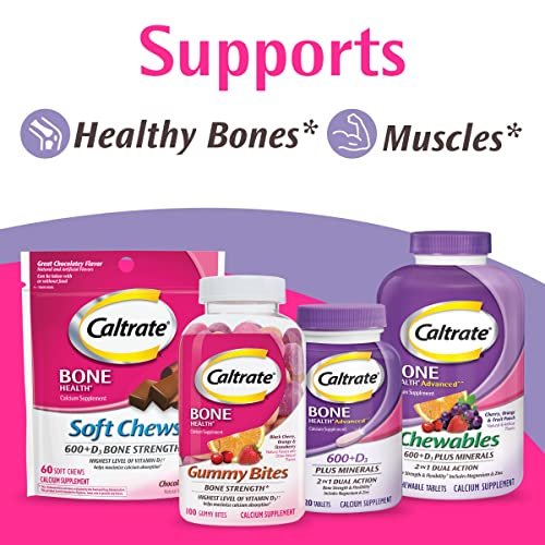 Caltrate Chewables 600 + D3 Plus Minerals – High Potency Calcium: Each chewable provides 600 mg of calcium, which – Image 1