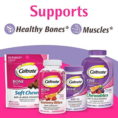 Caltrate Chewables 600 + D3 Plus Minerals – High Potency Calcium: Each chewable provides 600 mg of calcium, which – Image 1