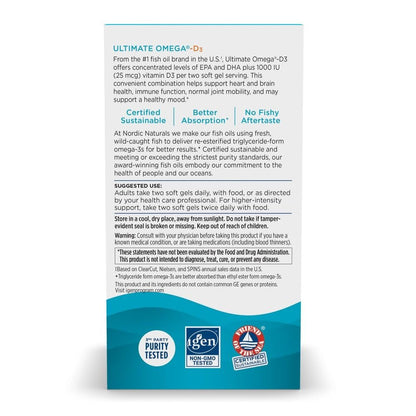 Nordic Naturals Ultimate Omega-D3, Lemon Flavor - 60 Soft Gels - 1280 mg Omega-3 + 1000 IU Vitamin D3 - EPA & DHA - Promotes Brain, Heart, & Immune Health - 30 Servings