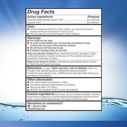 Refresh Optive Lubricant Eye Drops For Dry Eyes, Preservative-Free, 0.01 Fl Oz Single-Use Containers, 30 Count