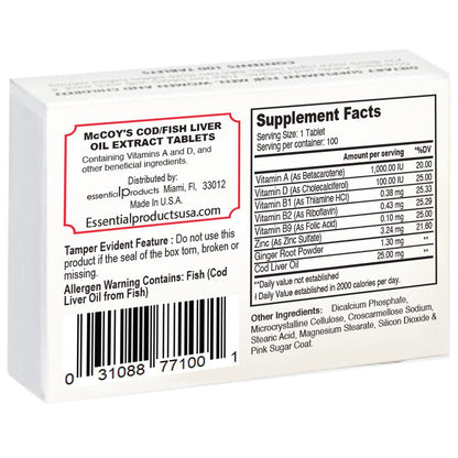 Mccoy Cod/Fish Liver Oil Extract Tablets 40 - High Potency Omega-3 Supplement