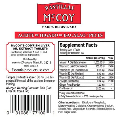 Mccoy Cod/Fish Liver Oil Extract Tablets 40 - High Potency Omega-3 Supplement