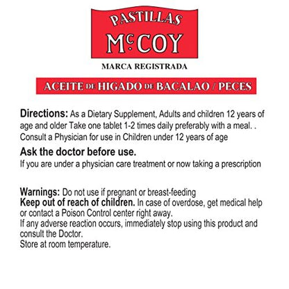 Mccoy Cod/Fish Liver Oil Extract Tablets 40 - High Potency Omega-3 Supplement