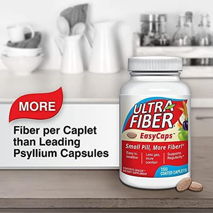 Ultra-Fiber Caplets – High-Fiber Supplement for Regularity – 48% More Fiber per Caplet – Soluble & Insoluble Fiber Blend – Easy-to-Swallow Coated Caplets – 150ct