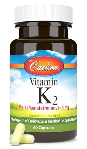 Carlson Vitamin K2 (MK-4) – Menatetrenone Supplement for Bone & Heart Health, Soy-Free, 60 Capsules