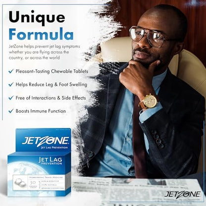 Jet Lag Remedy - Business & Vacation Homeopathic Travel Aid – Trusted for Over 18 Years - Immune – Circadian Rhythm - Fatigue – Exhaustion – Tired - Insomnia – Covers 48hrs Flying Time - 30 Chewables