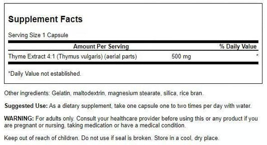 Swanson Thyme Leaf - Herbal Supplement Supporting Respiratory System Health - Natural Formula Aiding Digestive System Health - (120 Capsules, 500mg Each)