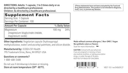 Klaire Labs SFI Health Magnesium Glycinate Complex - Chelated Magnesium Blend for Optimal Absorption - Supports Healthy Bones, Muscles & Energy Levels - Gentle on Digestion (100 Capsules) - görsel 12