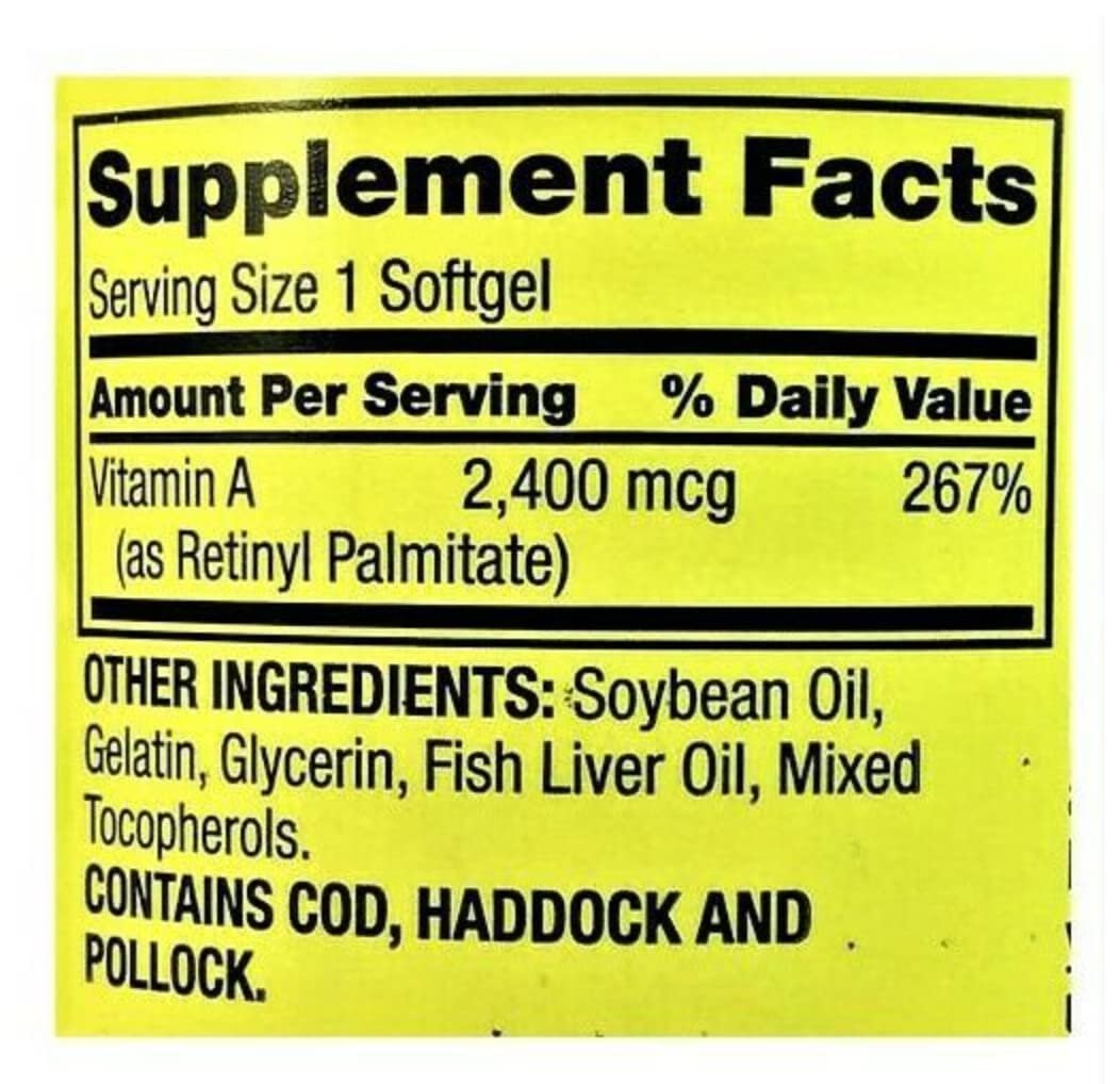 Spring Valley Vitamin A Supplement 2400 MCG, 250 Softgels - görsel 6