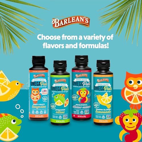 Barlean's Omega Pals Chirpin' Slurpin' Lemonade Flavored Omega-3 for Kids - Yummy Children's Liquid Fish Oil Supplement with 540 mg of EPA and DHA Fatty Acid for Brain & Eye Health, 8 oz - görsel 1