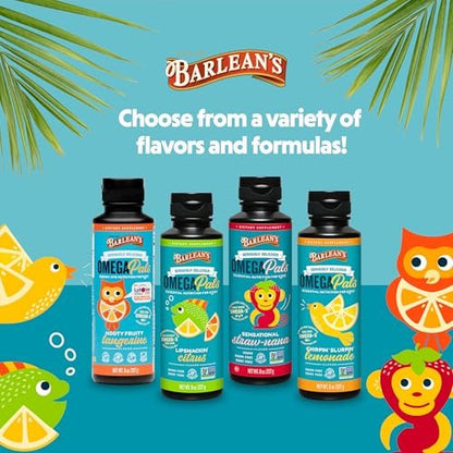 Barlean's Omega Pals Chirpin' Slurpin' Lemonade Flavored Omega-3 for Kids - Yummy Children's Liquid Fish Oil Supplement with 540 mg of EPA and DHA Fatty Acid for Brain & Eye Health, 8 oz