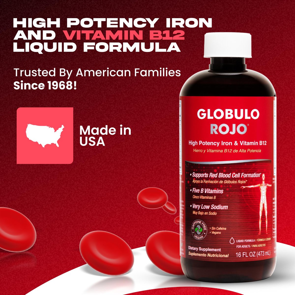 Globulo Rojo Iron Supplement - Liquid Dietary Supplement with High Potency Iron & B Vitamins (Vegan) (16 Fl Oz) - görsel 3