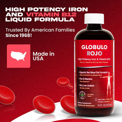Globulo Rojo Iron Supplement - Liquid Dietary Supplement with High Potency Iron & B Vitamins (Vegan) (16 Fl Oz)