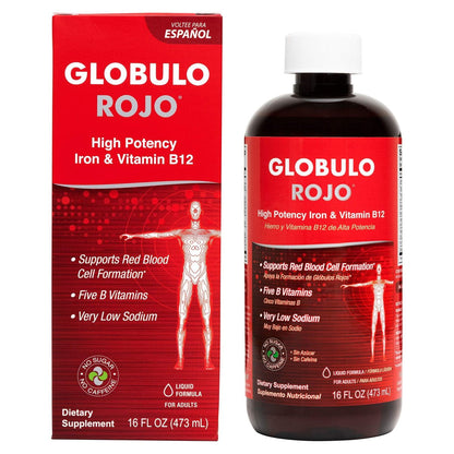 Globulo Rojo Iron Supplement - Liquid Dietary Supplement with High Potency Iron & B Vitamins (Vegan) (16 Fl Oz)