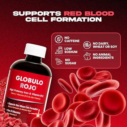Globulo Rojo Iron Supplement - Liquid Dietary Supplement with High Potency Iron & B Vitamins (Vegan) (16 Fl Oz)