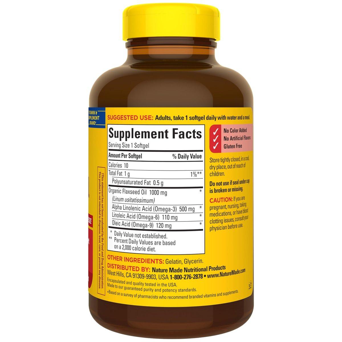 Nature Made Flaxseed Oil 1000 mg, Fish Free Omega 3 Supplement, Dietary Supplement for Heart Health Support, 180 Softgels, 180 Day Supply - görsel 1