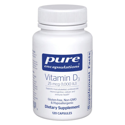 Pure Encapsulations Vitamin D3 25 mcg (1,000 IU) - Supplement to Support Bone, Joint, Breast, Heart, Colon & Immune Health* - with Premium Vitamin D - 120 Capsules