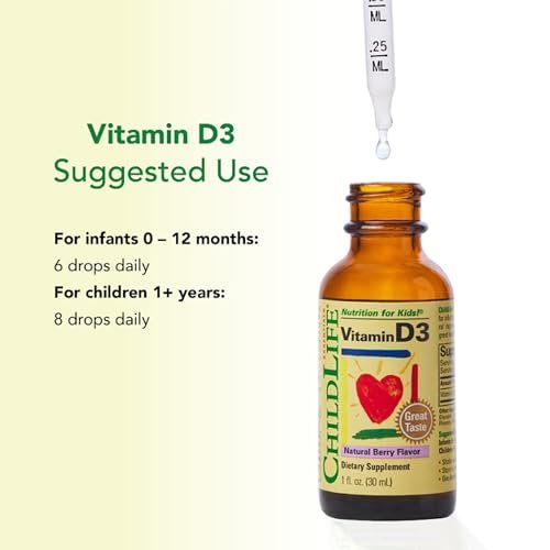 CHILDLIFE ESSENTIALS Baby Vitamin D3 Drops - for Infants, Children, & Toddlers, Liquid Vitamin D Drops, 500 IU per Serving, Immune & Bone Health Support, Natural Berry Flavor - 1 Fl Oz (Pack of 3) - görsel 11