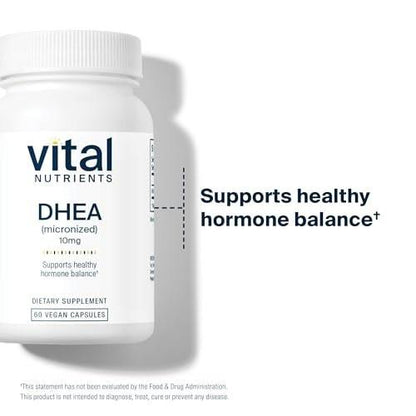 Vital Nutrients DHEA 10mg - Vegan Micronized DHEA Supplement for Women & Men - Supports Hormone Balance - Supports Healthy Metabolism of Sugar & Minerals - Gluten, Dairy, Soy Free - 60 Capsules