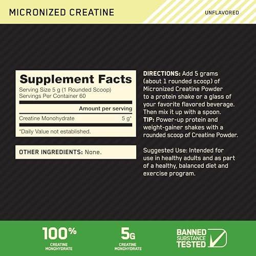 Optimum Nutrition Micronized Creatine Monohydrate Powder, Unflavored, 60 Servings, 300 Grams - görsel 12