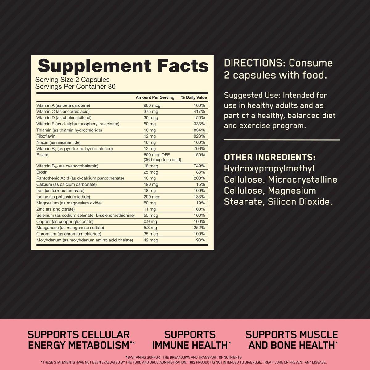 Optimum Nutrition Opti-Women Daily Multivitamin for Women, Immune Support Supplement with Iron, 30 Day Supply, 60 Count - görsel 4
