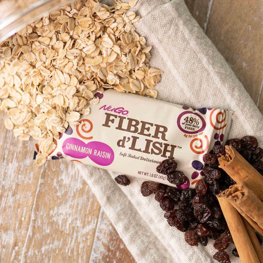 NuGo Fiber d'Lish Cinnamon Raisin, 12g High Fiber, Vegan, 150 Calories, 16 Count