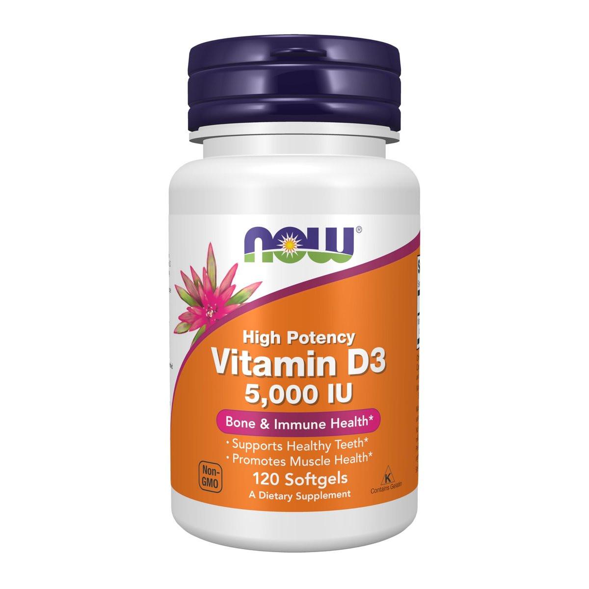 NOW Foods Supplements, Vitamin D-3 5,000 IU, – High Potency: Each softgel contains 5,000 IU of vitamin D-3, making – Image 1