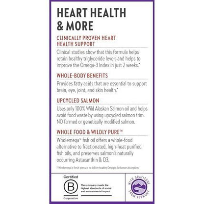 New Chapter Wholemega Fish Oil Supplement - 2000mg per Serving, Clinically Proven Wild Alaskan Salmon Oil with Omega-3 + Vitamin D3 + Astaxanthin, 60 Softgels