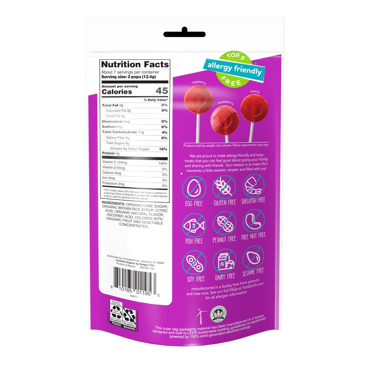 YumEarth Organic Vitamin-C Pops, 14 Count - Allergy Friendly, Gluten Free, Non-GMO, Vegan, No Artificial Flavors or Dyes - görsel 2