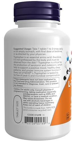 NOW Foods Supplements, L-Tryptophan 1,000 mg, Double Strength, Encourages Positive Mood*, Supports Relaxation*, 60 Tablets - görsel 3