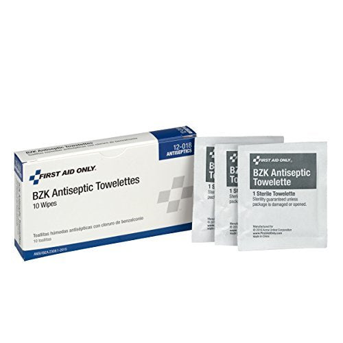 First Aid Only 12-018 Benzalkonium Chloride Wipes, Individually Wrapped, 10 Count - görsel 1