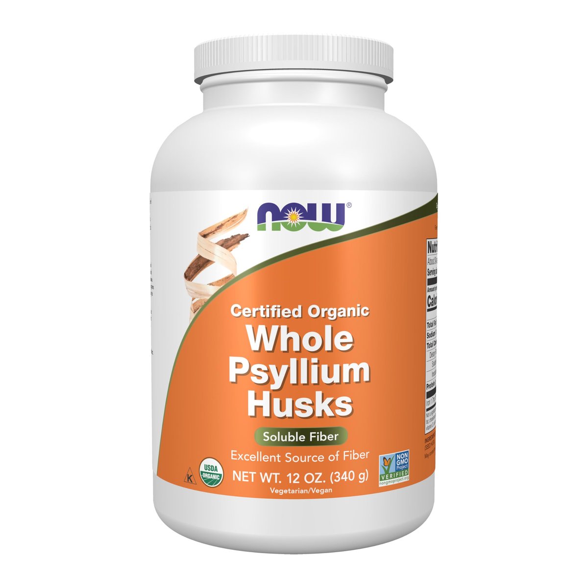 NOW Foods Supplements, Whole Psyllium Husks, Certified Organic, Non-GMO Project Verified, Soluble Fiber, 12-Ounce - görsel 1